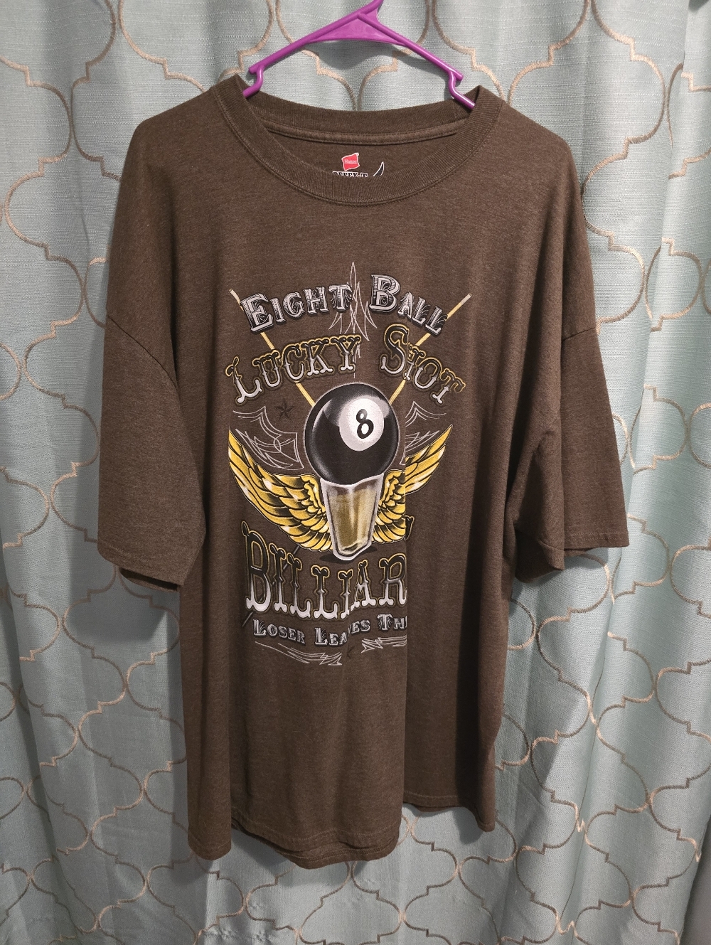 Hanes Beefy-T Graphic Tee Shirt Men's 3XL Lucky Shot Eight Ball Billards Wings